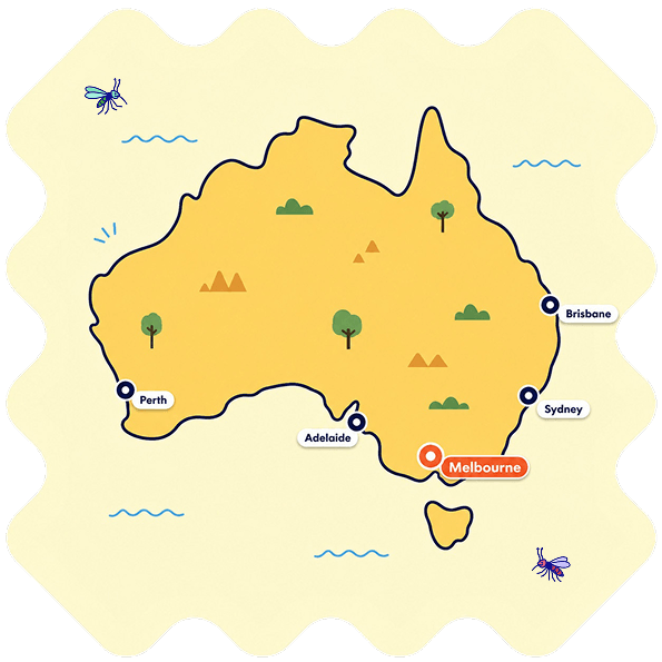 Map of Australia with mosquito icons across the country