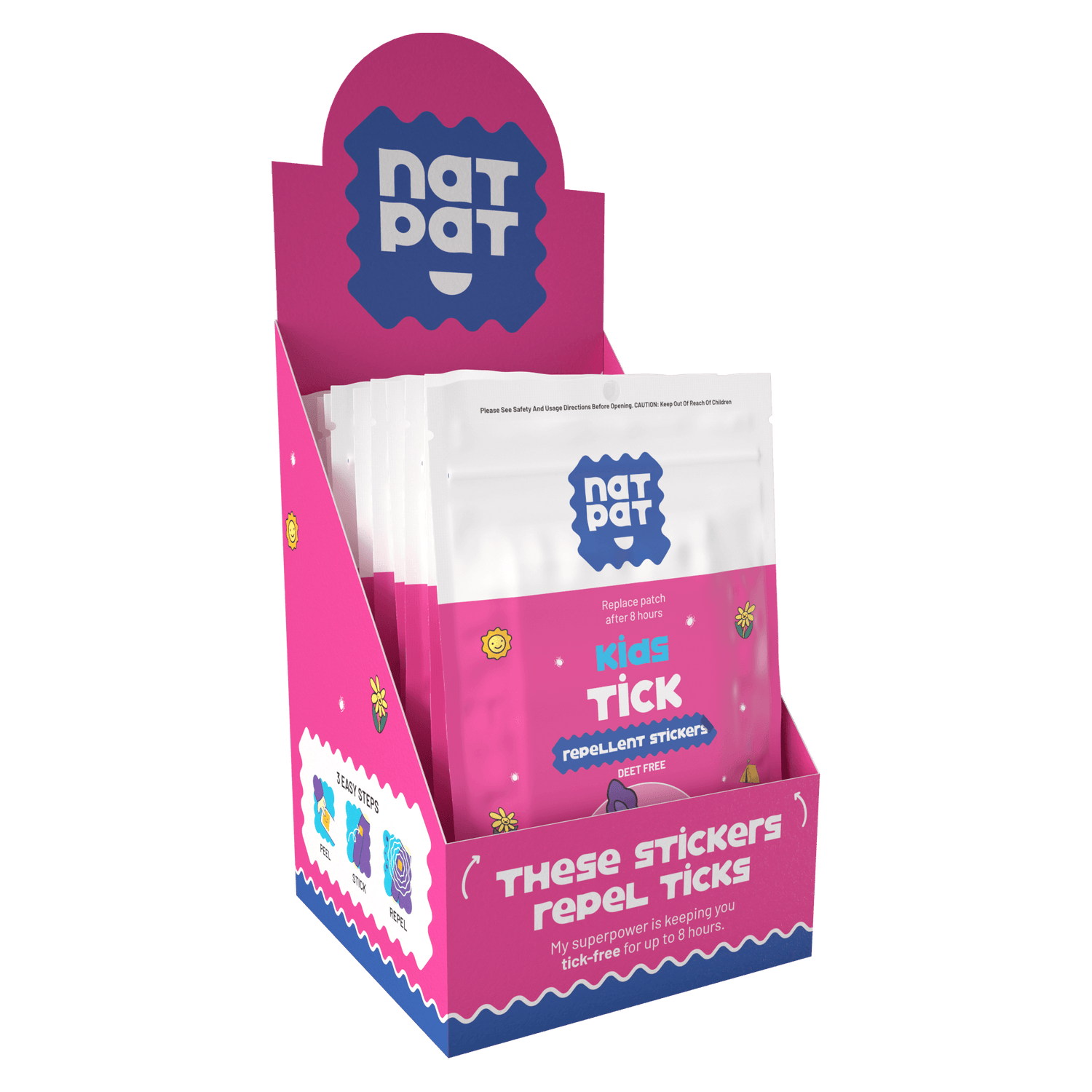 Kids Tick Repellent Stickers- 10 individual resale packets in Retail Display Box big image 2